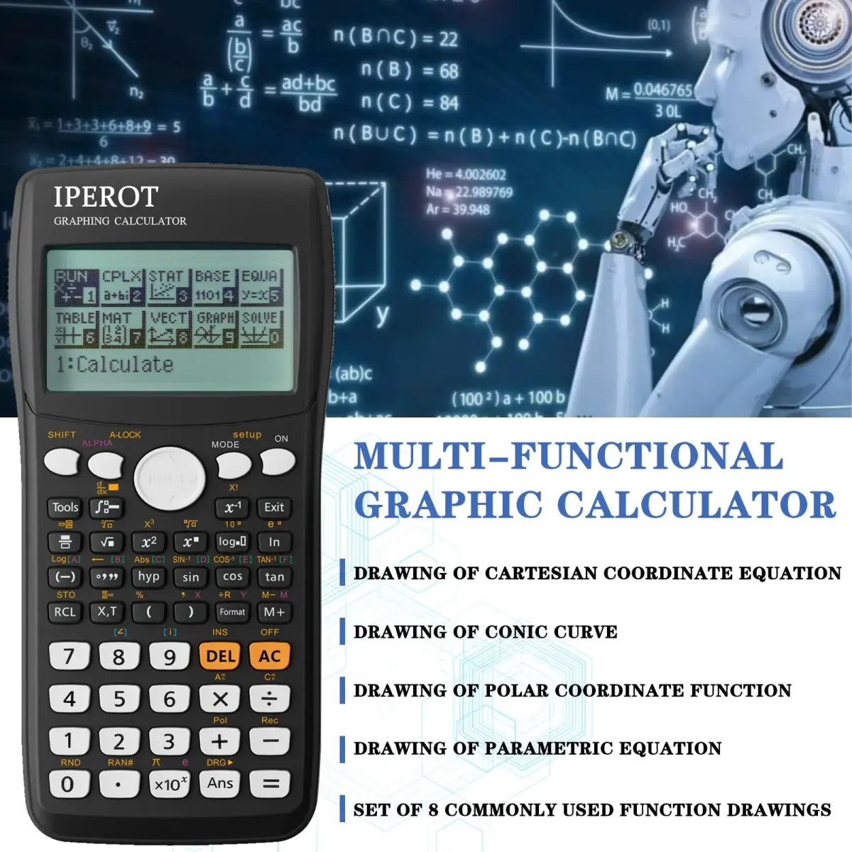 IPEROT Graphing Calculator with 10 Modes & 4 Functions, 128x64 LCD Display | 220V Compatible - view 4
