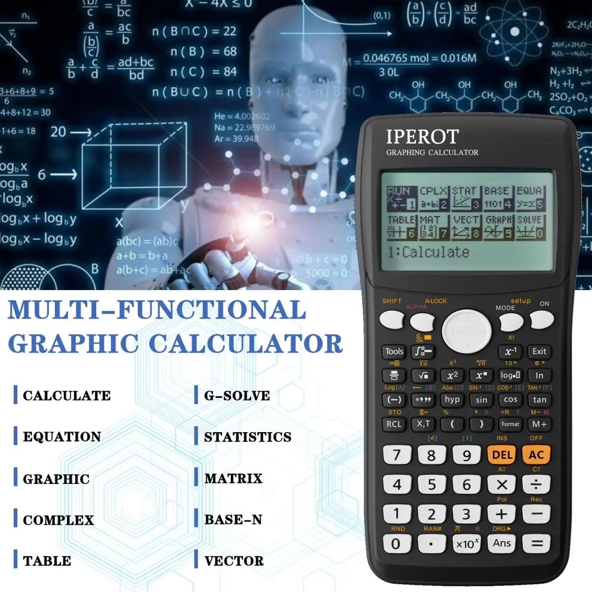 IPEROT Graphing Calculator with 10 Modes & 4 Functions, 128x64 LCD Display | 220V Compatible - view 3