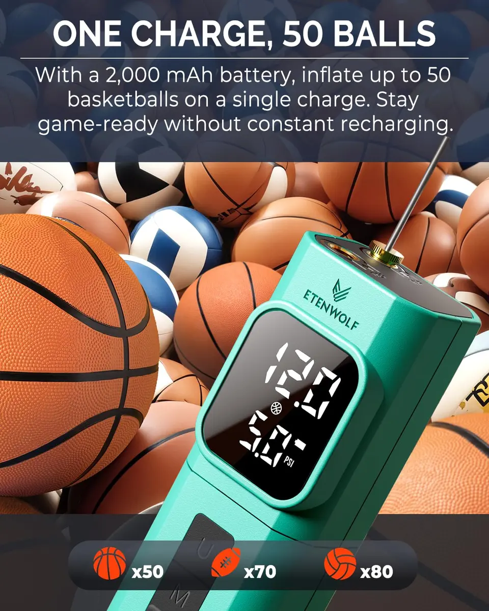 ETENWOLF P200 Electric Ball Pump 2000mAh | Fast, Precise Inflation for Sports Balls - view 5
