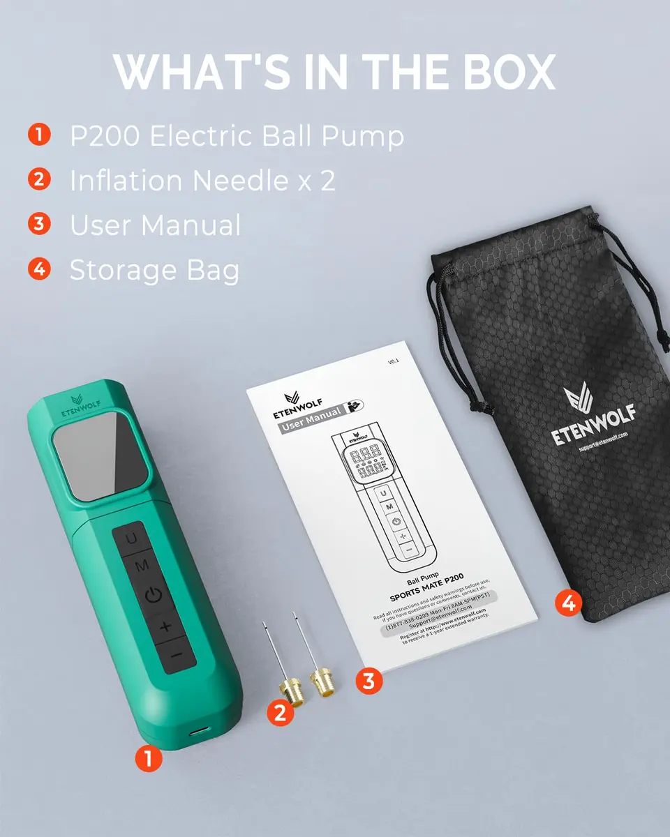 ETENWOLF P200 Electric Ball Pump 2000mAh | Fast, Precise Inflation for Sports Balls - view 8