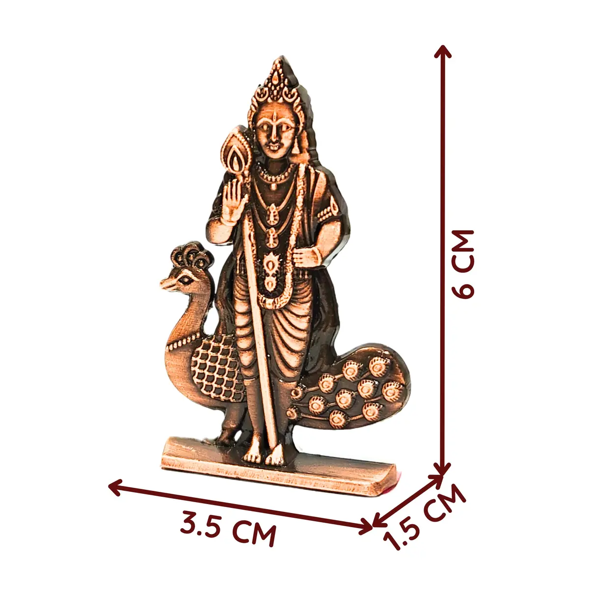 anciently Murugan Statue for Car Dashboard | Kartikeya Idol Metal Figurine 35g (Copper Colour) - view 3