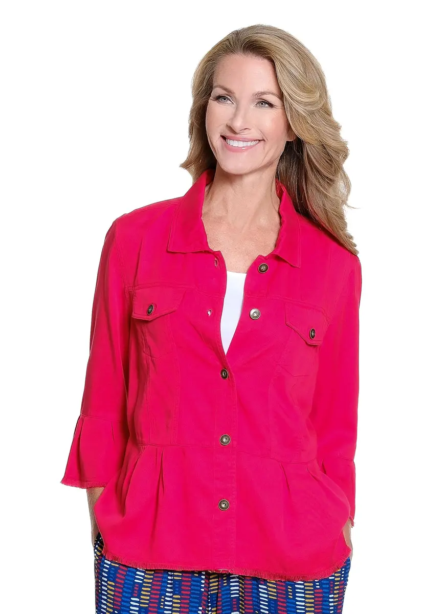 MULTIPLES Women’s Coat 0X | 3/4 Flounce Sleeve Dressy Casual | Fiery Red - main product image