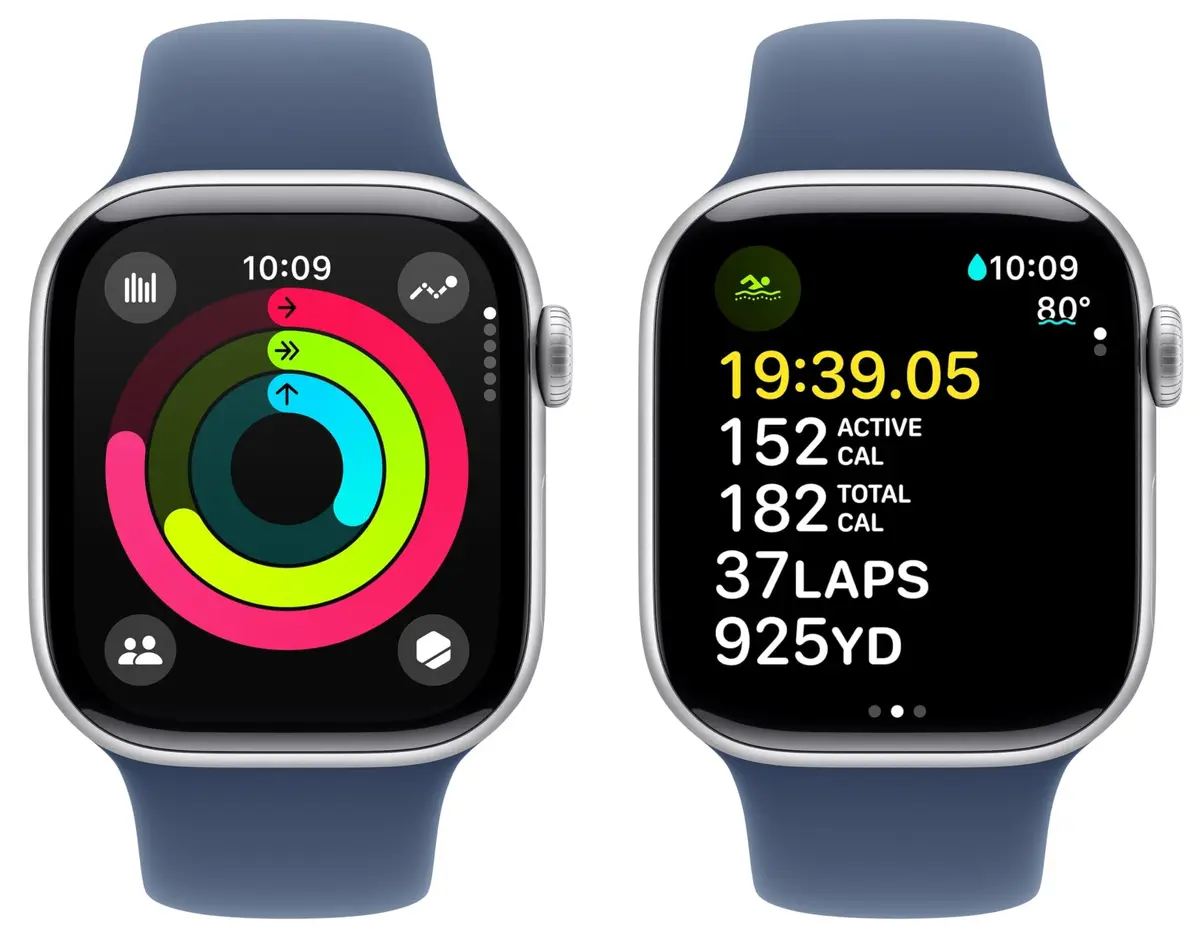 Apple Watch Series 10 [GPS, 46mm] - Silver Aluminum Case with Denim Sport Band, S/M (Renewed) | 64GB Storage - view 3