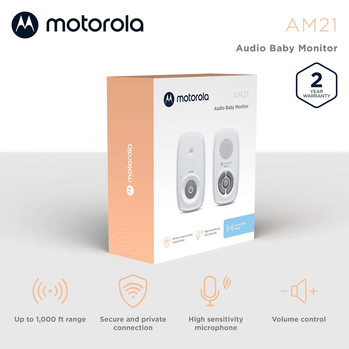 Motorola Nursery AM21 Audio Baby Monitor, No WiFi, 1000 ft Range, DECT, Cry Detection, Portable Parent Unit | Secure Audio Monitoring - view 2