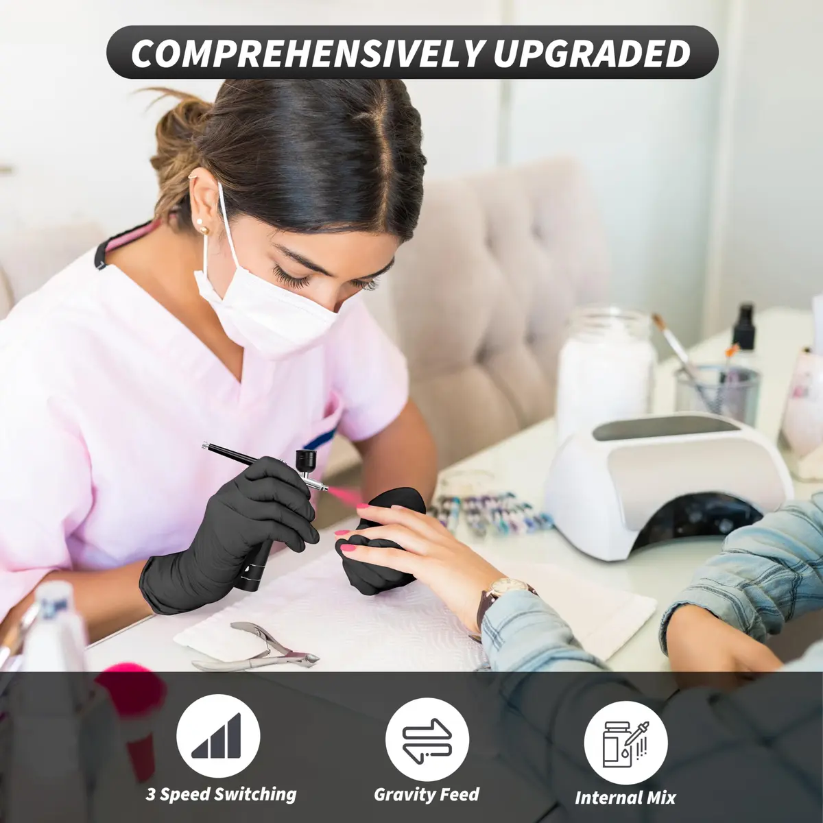 AKALLIBRE Airbrush Kit with Compressor, 48PSI High-Pressure Non-Clogging, 1200mAh Battery | Cordless Dual-Action Gravity Feed - view 5