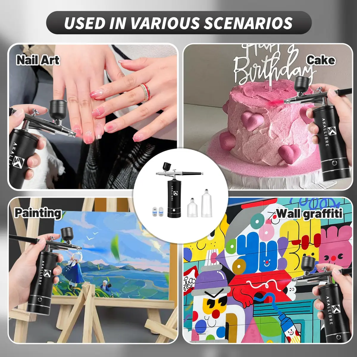 AKALLIBRE Airbrush Kit with Compressor, 48PSI High-Pressure Non-Clogging, 1200mAh Battery | Cordless Dual-Action Gravity Feed - view 6