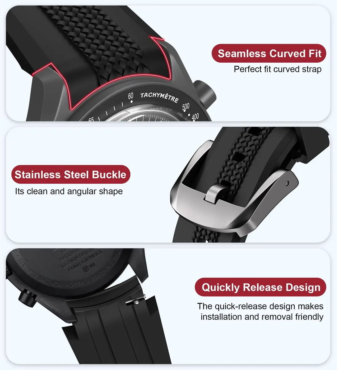 REBANDACE Silicone Strap for Moonswatch 20mm | No-Gap Curved Replacement for Omega Swatch Moonwatch - view 7