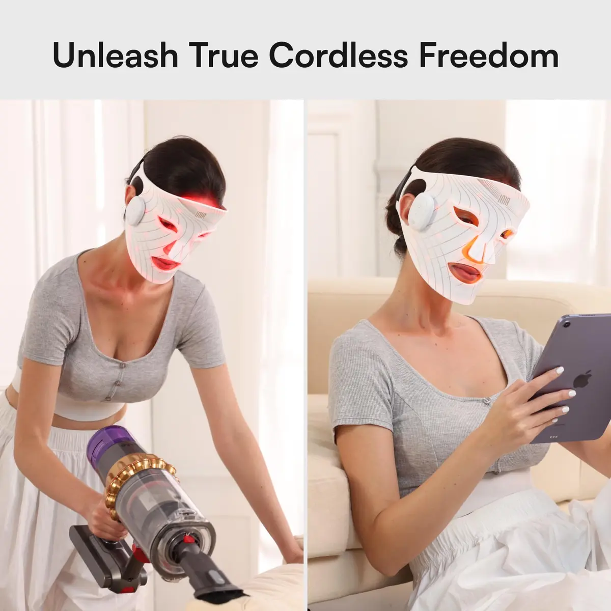 INIA GLOW Wireless Red Light Therapy Mask for Face, 850nm NIR, 272 LEDs | Cordless, Portable, 3 Light Modes - view 3