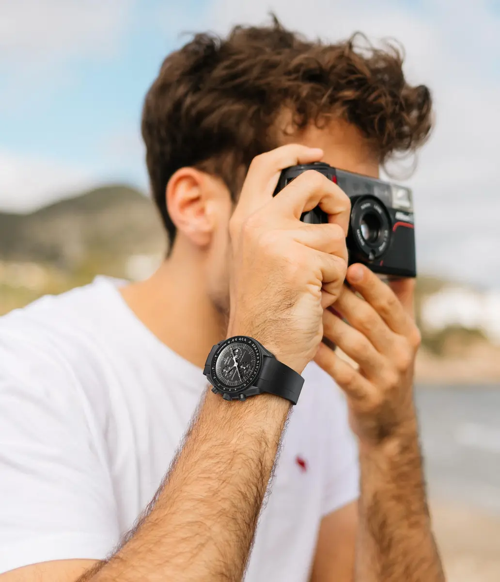 REBANDACE Black Silicone Watch Band for Omega x Swatch Moonswatch 20mm | Cut-to-Size, No-Gap Fit - view 4