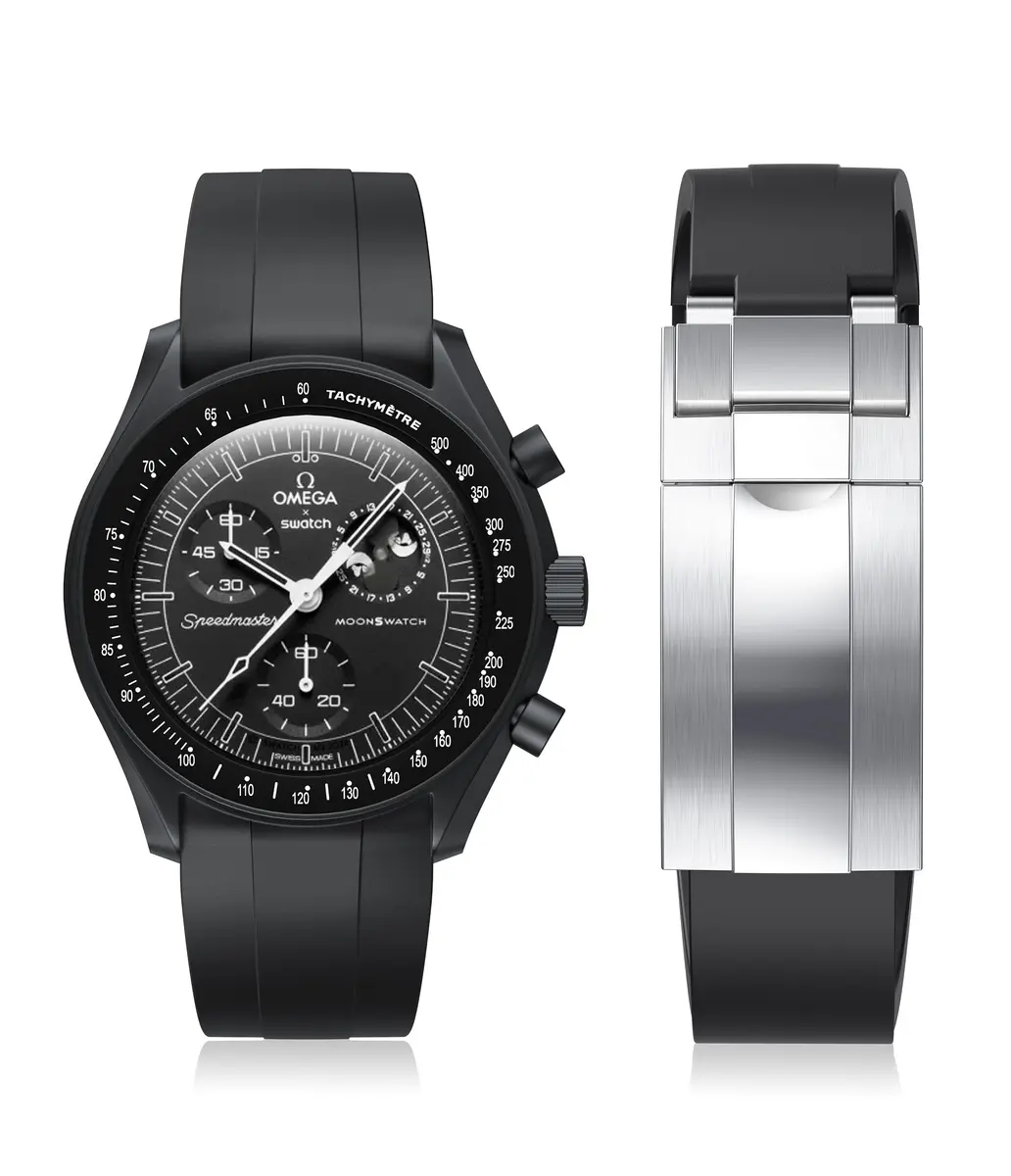REBANDACE Black Silicone Watch Band for Omega x Swatch Moonswatch 20mm | Cut-to-Size, No-Gap Fit - main product image