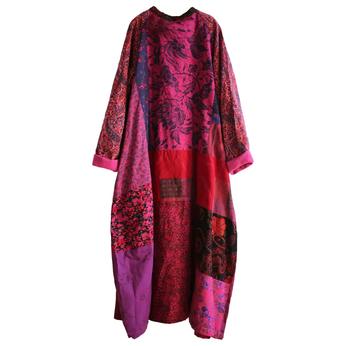 LUZU JUNU Women's Floral Patchwork Trench Coat | Bohemian Long Linen Cotton Jacket (X-Large) - view 4