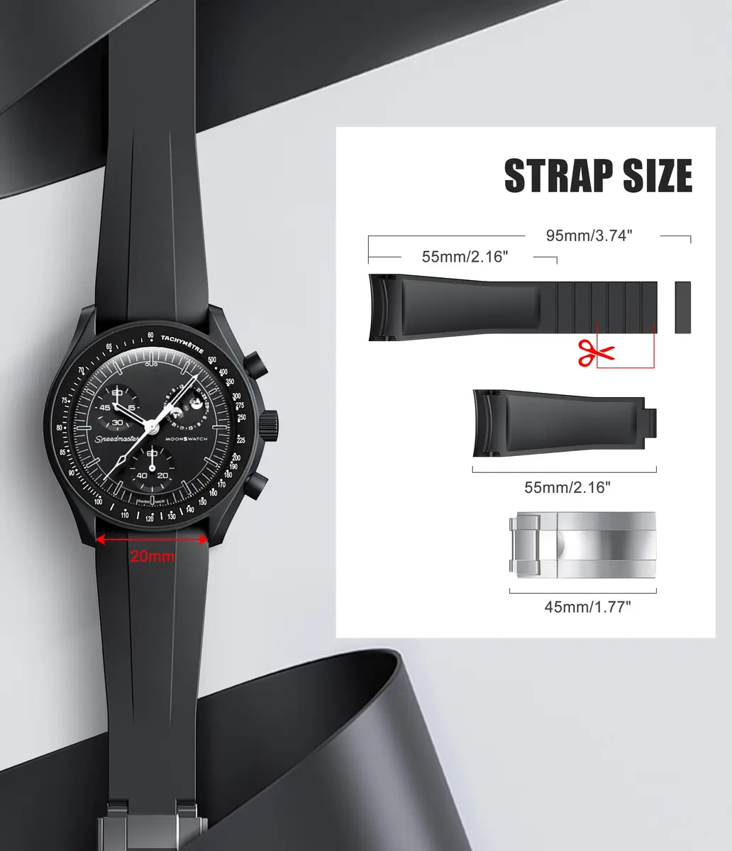 REBANDACE Gray Silicone Watch Band for Omega Moonwatch 20mm | Cut-to-Size, Water-Resistant - view 5