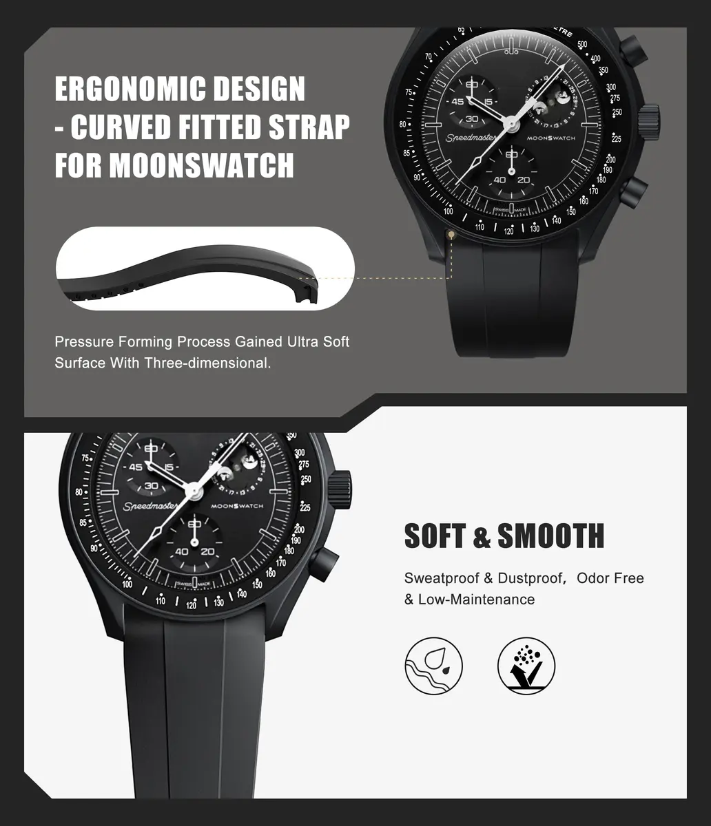 REBANDACE Gray Silicone Watch Band for Omega Moonwatch 20mm | Cut-to-Size, Water-Resistant - view 3