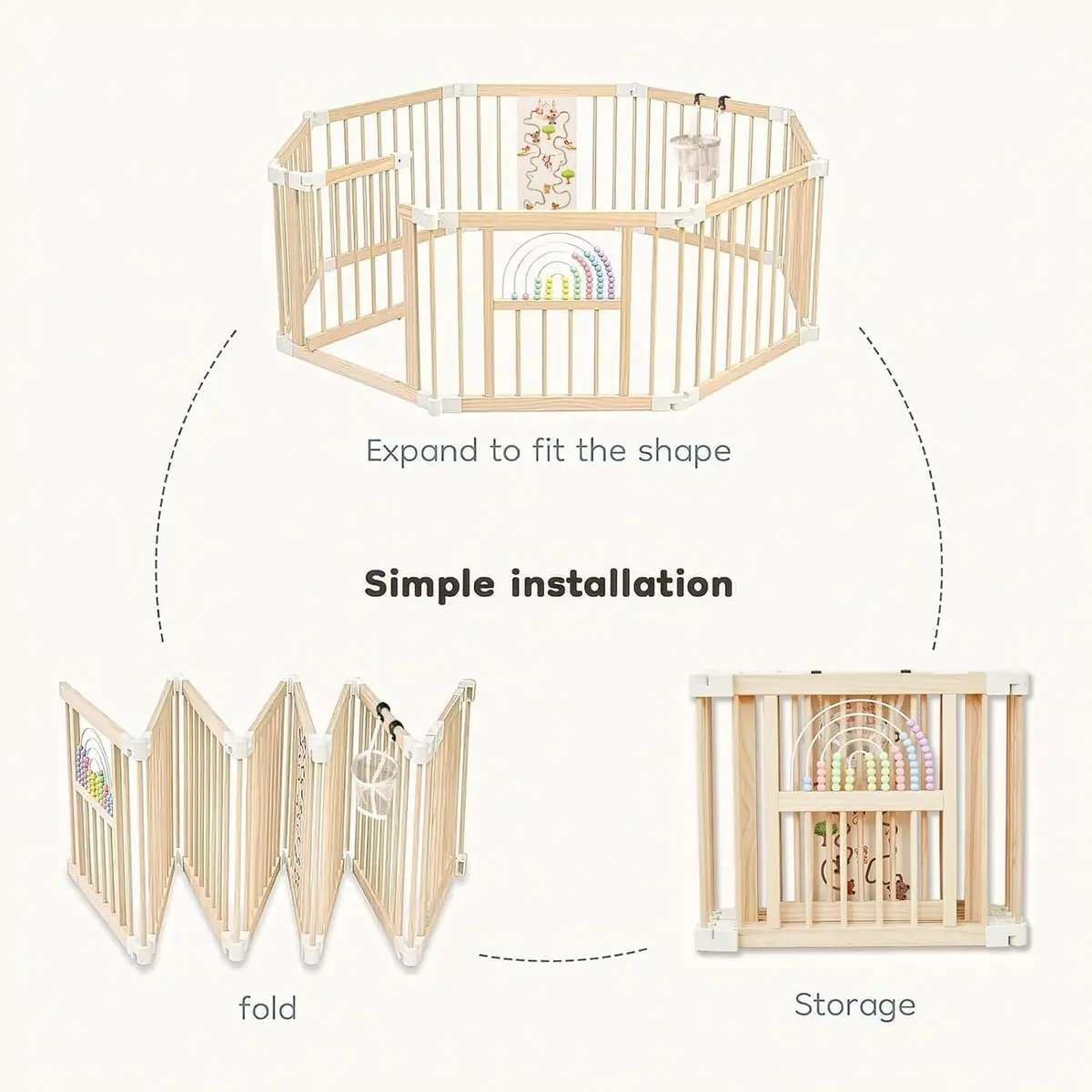 Ulnxiy Wooden Baby Playpen with Toy 56"x56" | Foldable Play Yard for Toddlers - view 4
