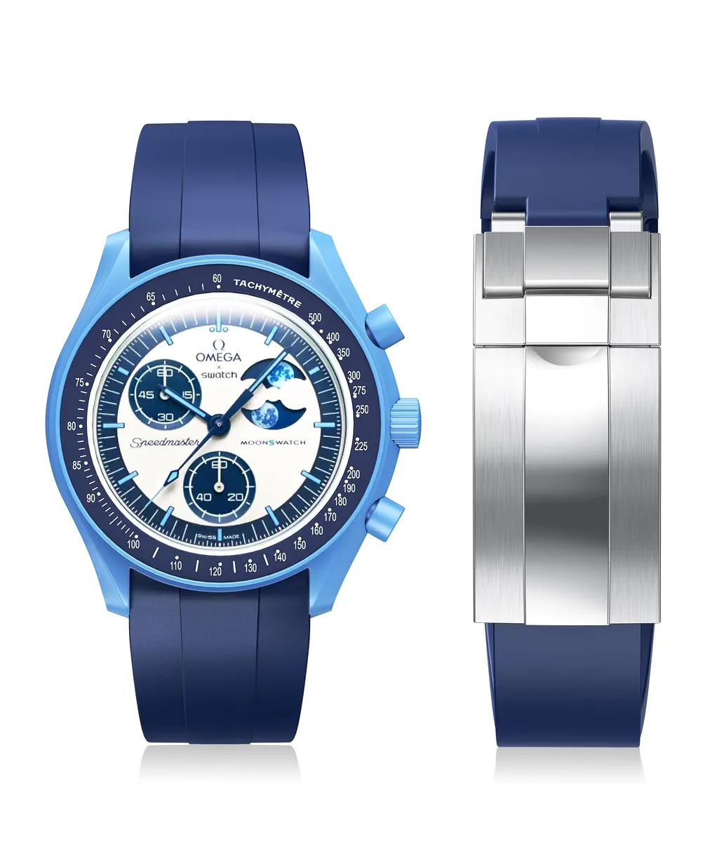 REBANDACE Silicone Watch Strap for Moonswatch | No Gap Curved Replacement, Navy, 20mm - main product image