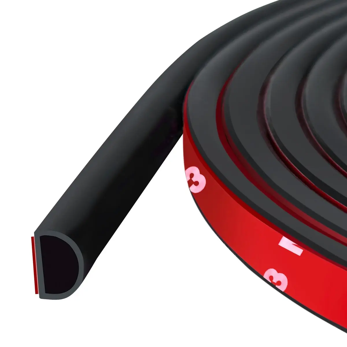 Protalwell Black Silicone D-Shaped Weather Stripping Seal 20ft (15.24m) | Seals Gaps Up to 15/32" (12mm) - main product image