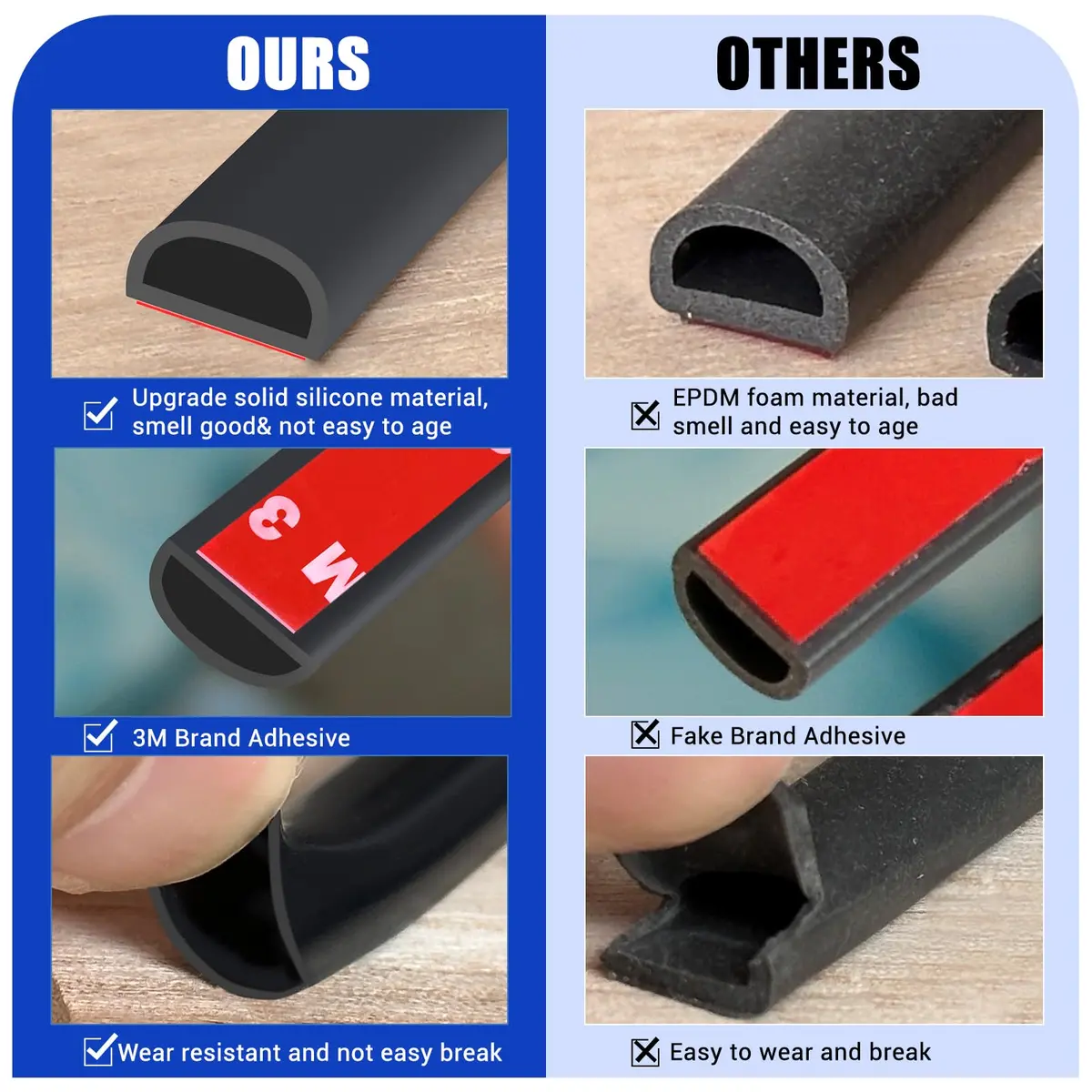 Protalwell Black Silicone D-Shaped Weather Stripping Seal 20ft (15.24m) | Seals Gaps Up to 15/32" (12mm) - view 5