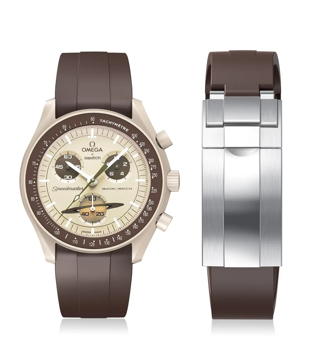 REBANDACE Silicone Watch Strap for Omega x Swatch Moonswatch 20mm | Cut-to-Size Curved Band (Brown) - main product image