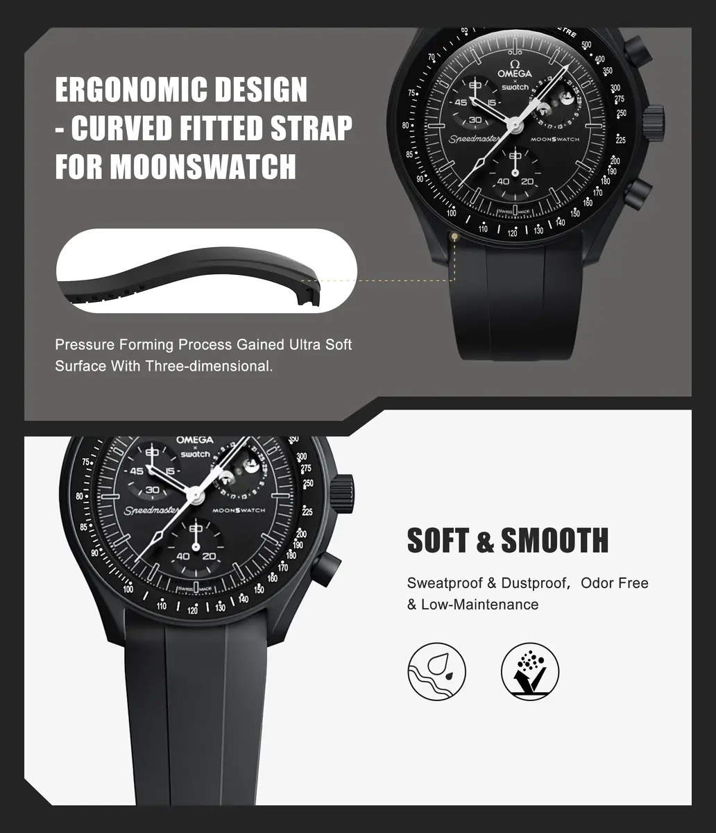 REBANDACE Silicone Watch Strap for Omega x Swatch Moonswatch 20mm | Cut-to-Size Curved Band (Brown) - view 3