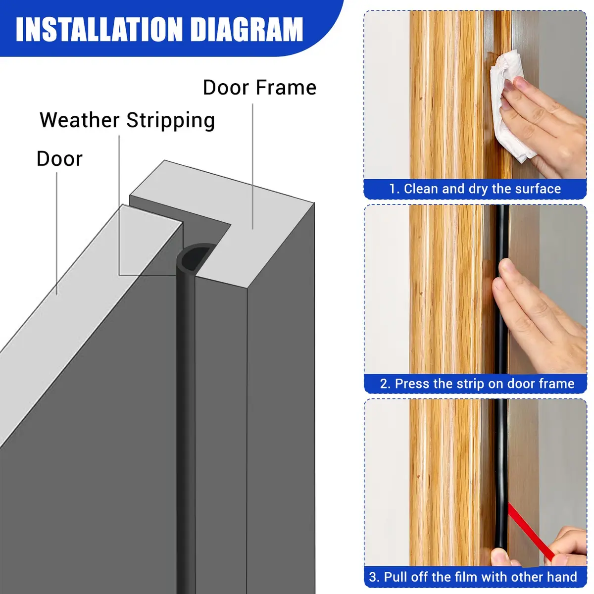 Protalwell D-Shaped Silicone Weather Stripping 6.35mm (3/8") W × 5.08mm (5/16") T — 6.1m (20FT) Roll | Seals Gaps & Reduces Noise - view 3