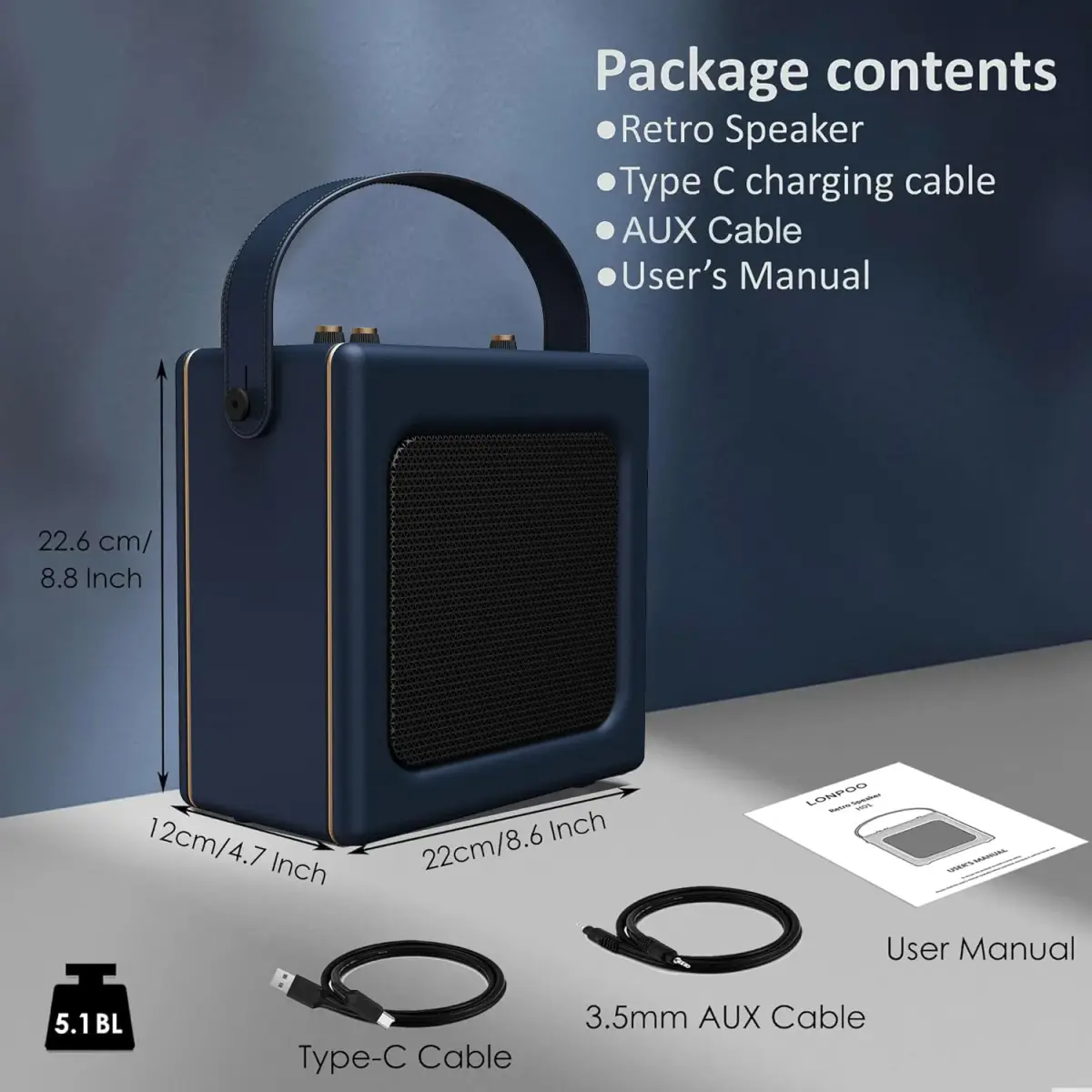 LONPOO Portable Karaoke Machine LP-H01 Navy Blue with Bluetooth & USB Playback | 20 Watts RMS - view 7