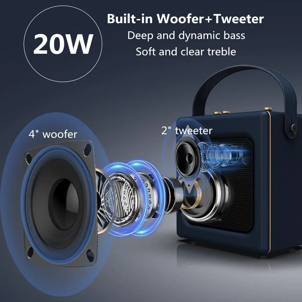 LONPOO Portable Karaoke Machine LP-H01 Navy Blue with Bluetooth & USB Playback | 20 Watts RMS - view 2