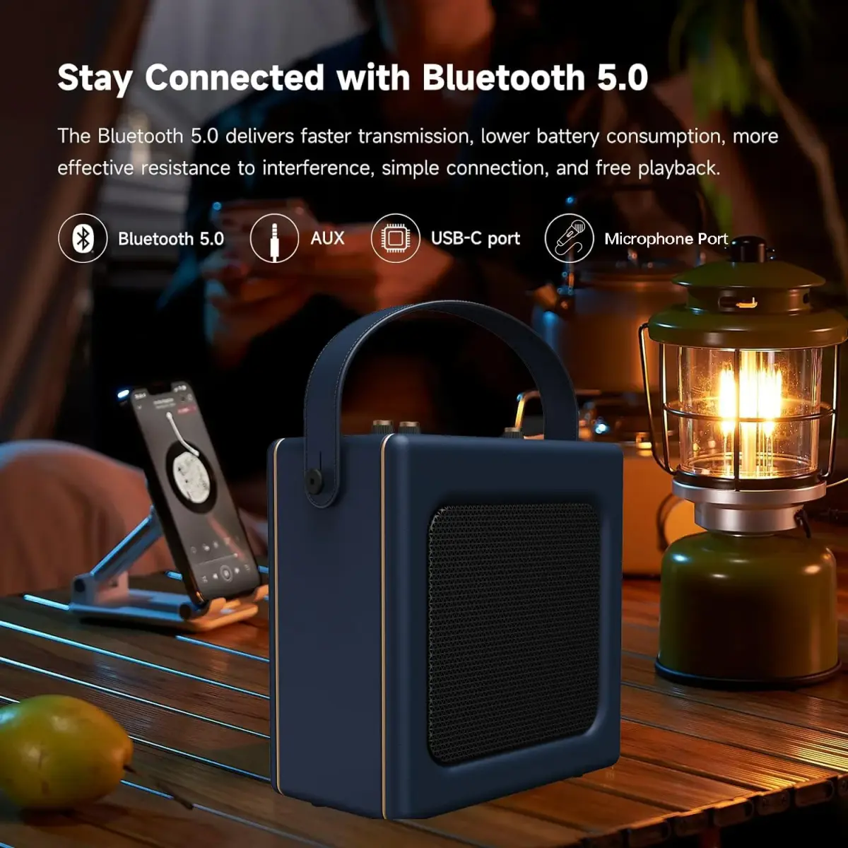 LONPOO Portable Karaoke Machine LP-H01 Navy Blue with Bluetooth & USB Playback | 20 Watts RMS - view 4