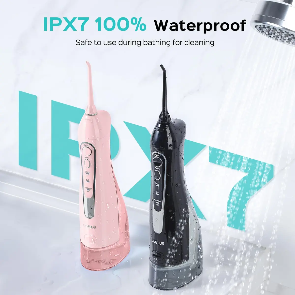 COSLUS C20 Water Dental Flosser 2-Pack 300ml Tank | ADA Accepted, Rechargeable, IPX7 Waterproof - view 2