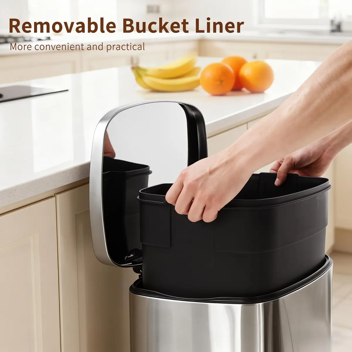 PayLessHere 13G Trash Can with Lid | Stainless Steel | Removable Inner Bucket for Kitchen & Office - view 5