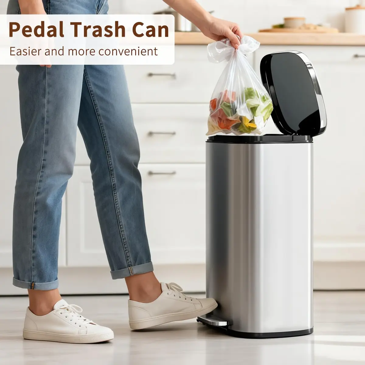 PayLessHere 13G Trash Can with Lid | Stainless Steel | Removable Inner Bucket for Kitchen & Office - view 2