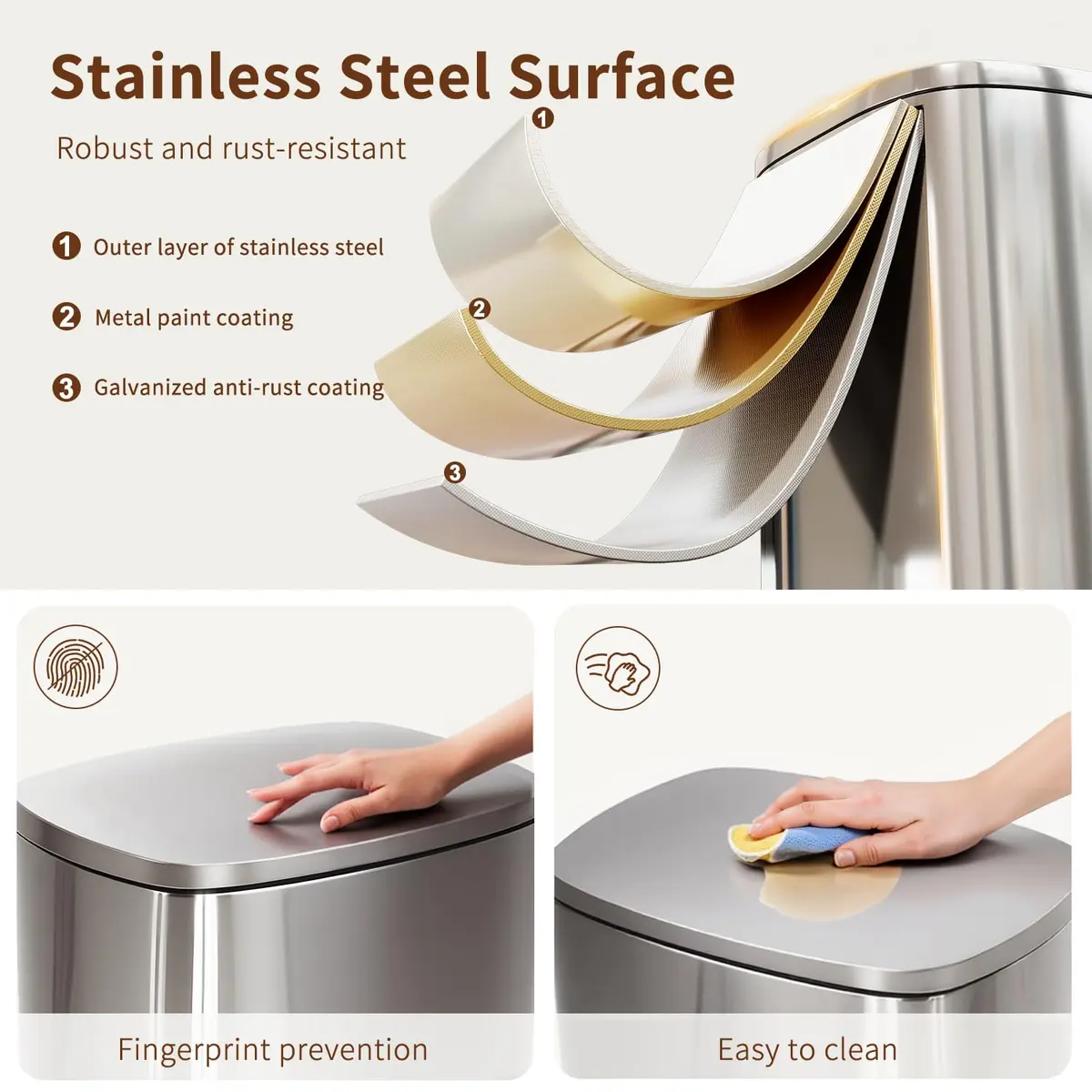 PayLessHere 13G Trash Can with Lid | Stainless Steel | Removable Inner Bucket for Kitchen & Office - view 3