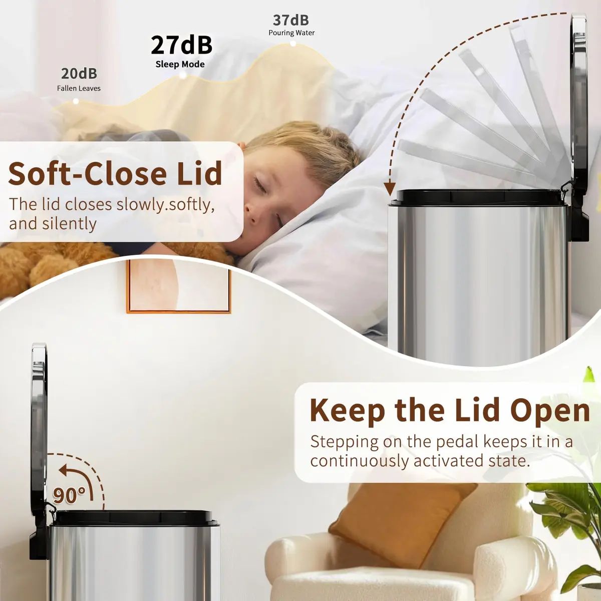 PayLessHere 13G Trash Can with Lid | Stainless Steel | Removable Inner Bucket for Kitchen & Office - view 4