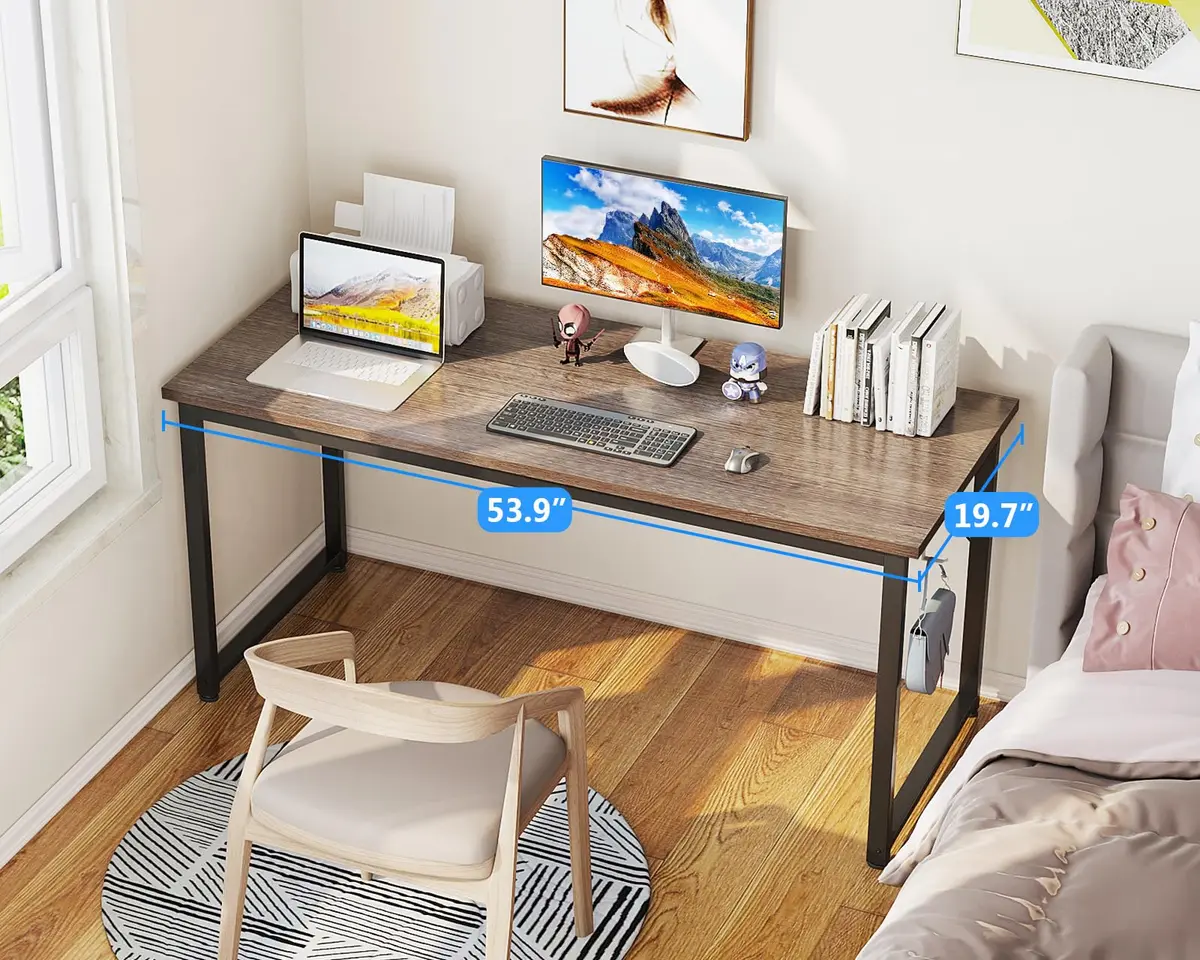 Casaottima 54 Inch Computer Desk for Home Office, Study Writing Table with Headphone Hooks, Grey Oak | Modern Small Space Design - view 4