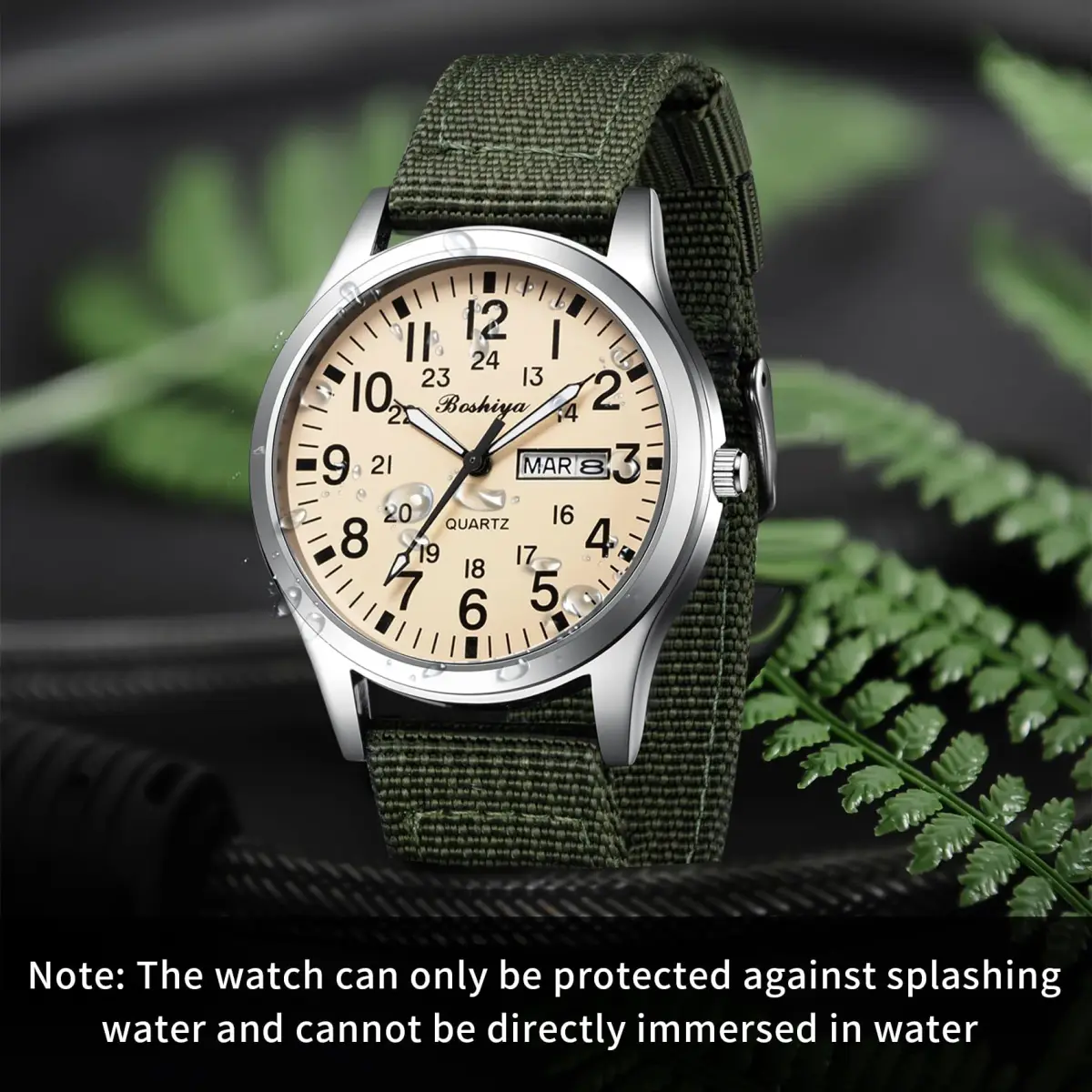BOSHIYA Military Quartz Watch 40mm Case | Easy-Read Luminous Dial, Green Nylon Band - view 5