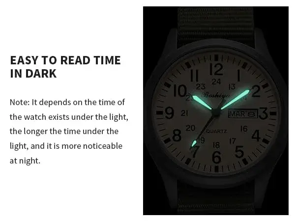 BOSHIYA Military Quartz Watch 40mm Case | Easy-Read Luminous Dial, Green Nylon Band - view 3