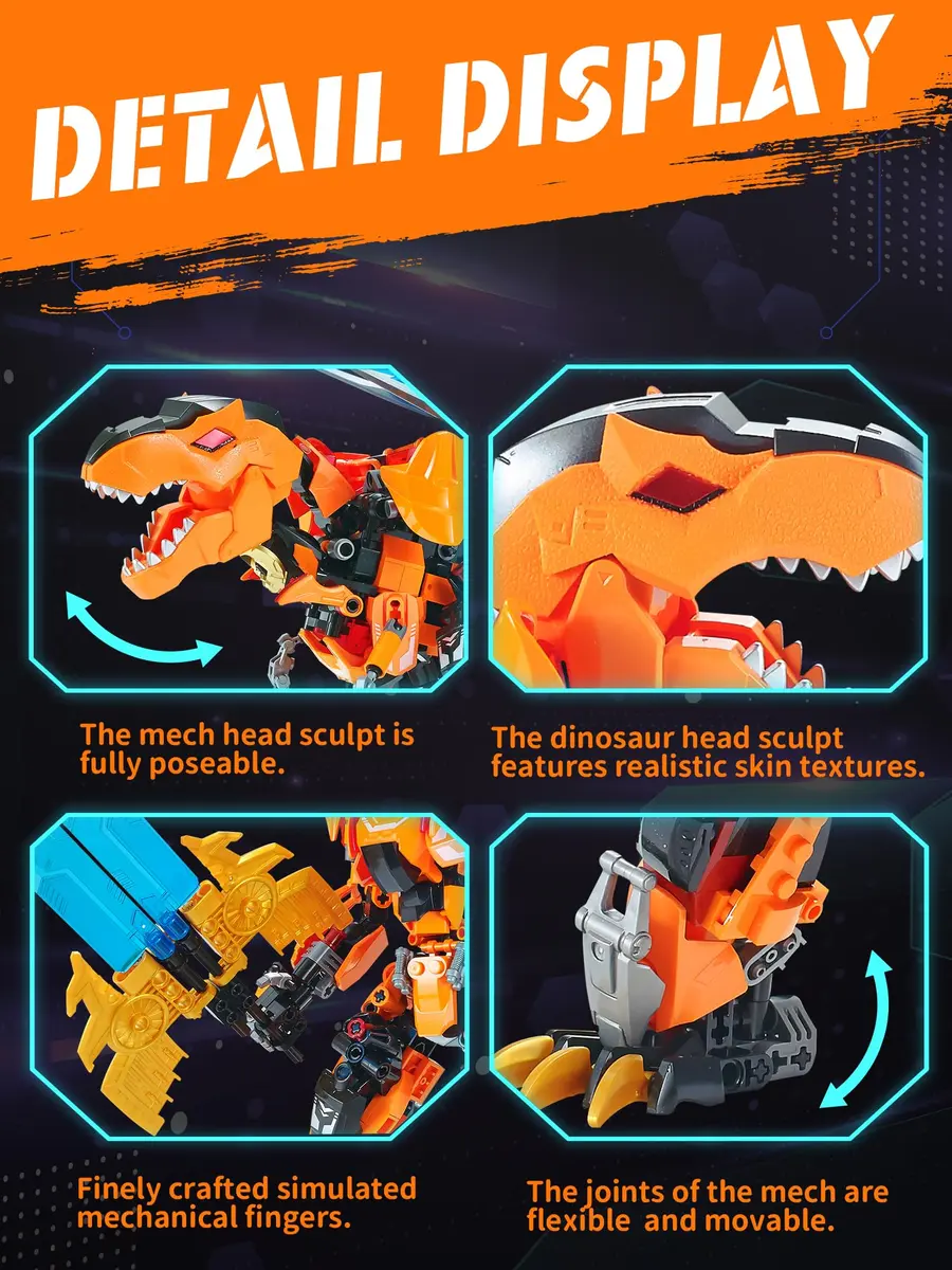 TIALLOW T-Rex Mech Set Dinosaur Transform Robot Model Building Toy | 2-in-1 Dinosaur & Mech - view 5