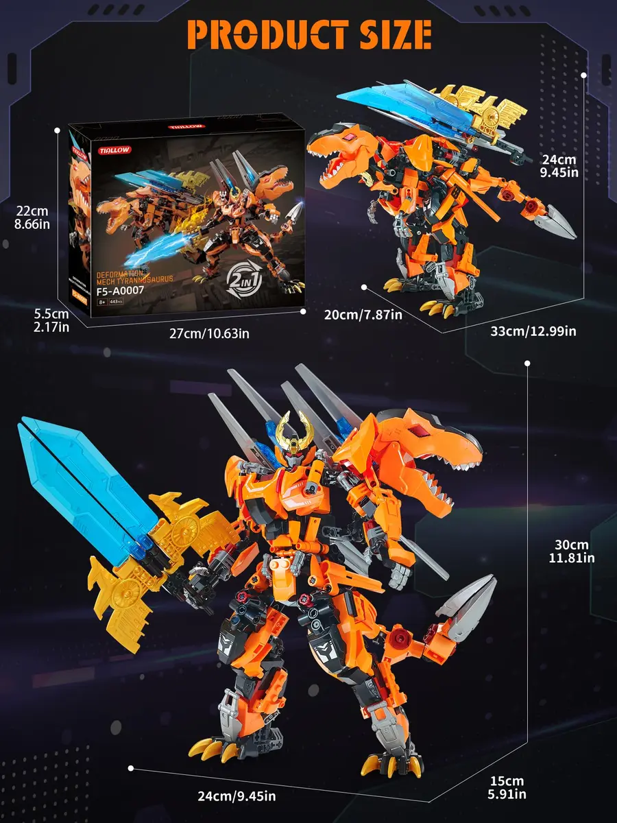 TIALLOW T-Rex Mech Set Dinosaur Transform Robot Model Building Toy | 2-in-1 Dinosaur & Mech - view 6