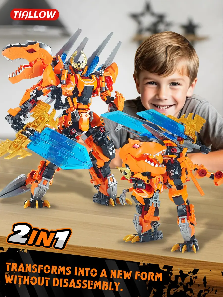 TIALLOW T-Rex Mech Set Dinosaur Transform Robot Model Building Toy | 2-in-1 Dinosaur & Mech - view 2