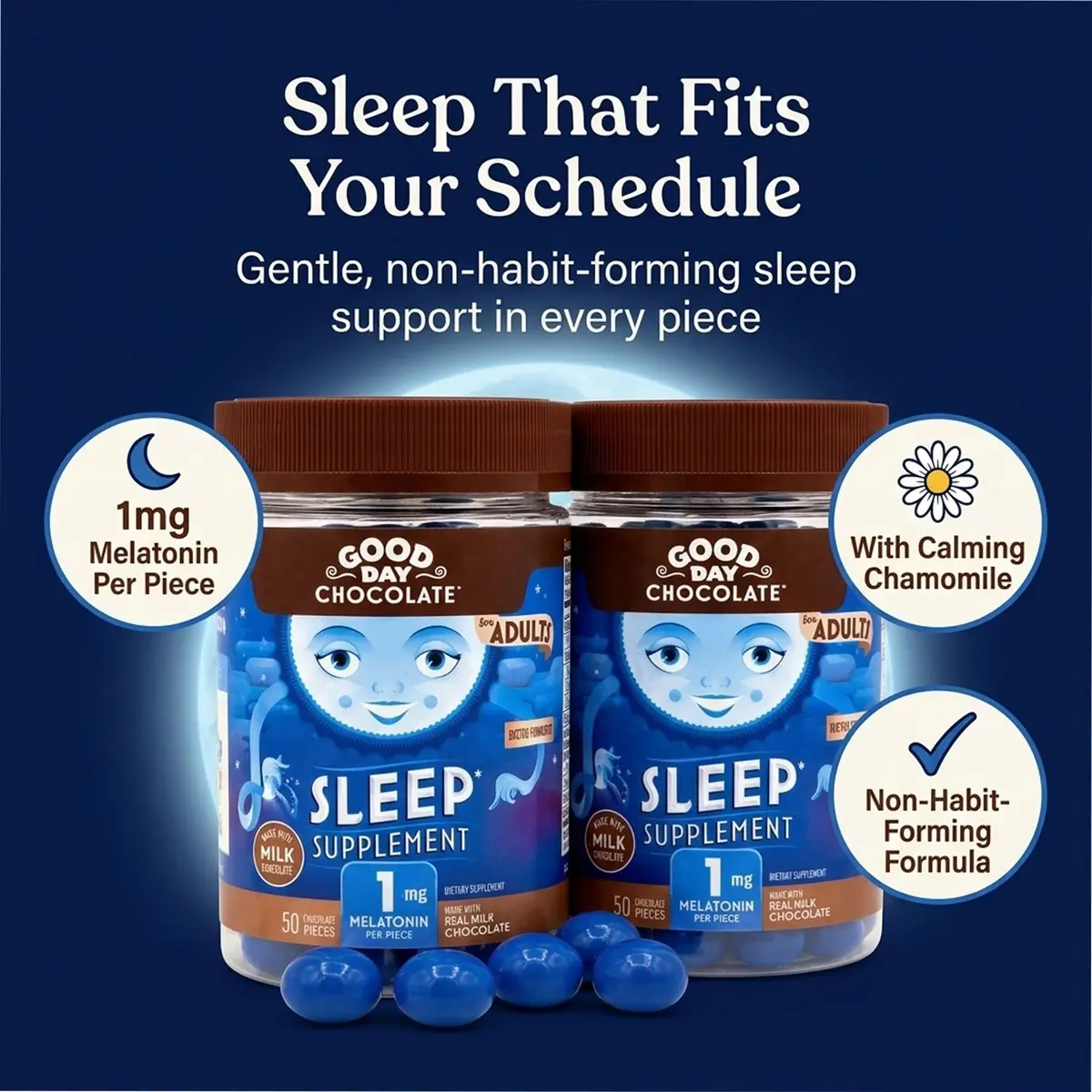 Good Day Chocolate Melatonin for Adults 2 Pack | Natural Sleep Aid with Chamomile & Fair Trade Chocolate - view 2