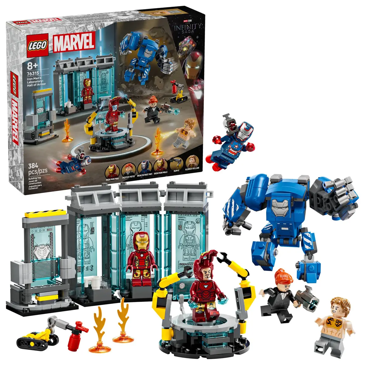 LEGO Marvel Iron Man’s Laboratory: Hall of Armor Building Toy - Marvel Superhero Toy for Kids, Boys and Girls, Ages 8+ | Minifigures & Mech - main product image