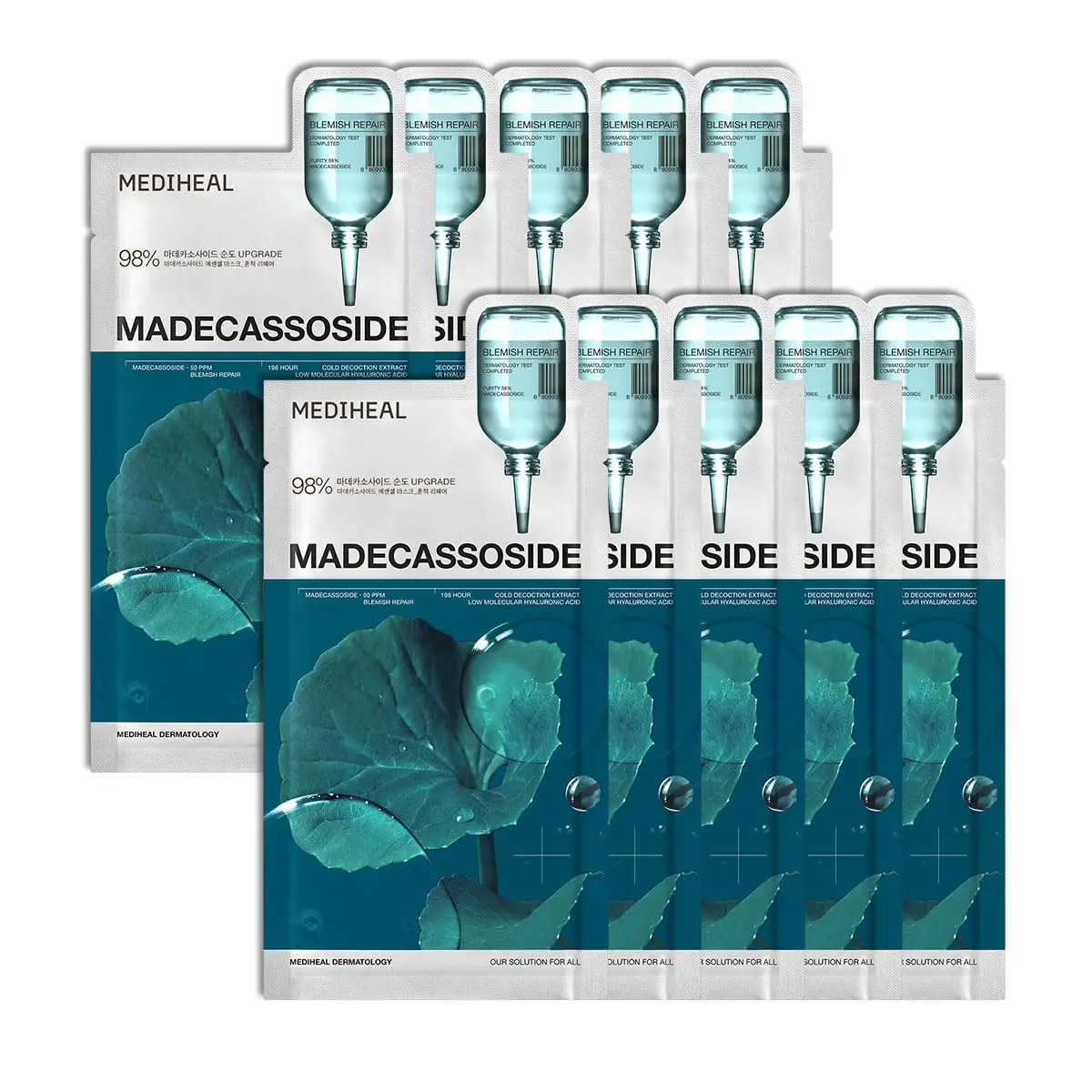 MEDIHEAL Madecassoside Essential Face Sheet Mask 10 Count (240 ml) | Blemish Repair for Redness-Prone Skin - main product image