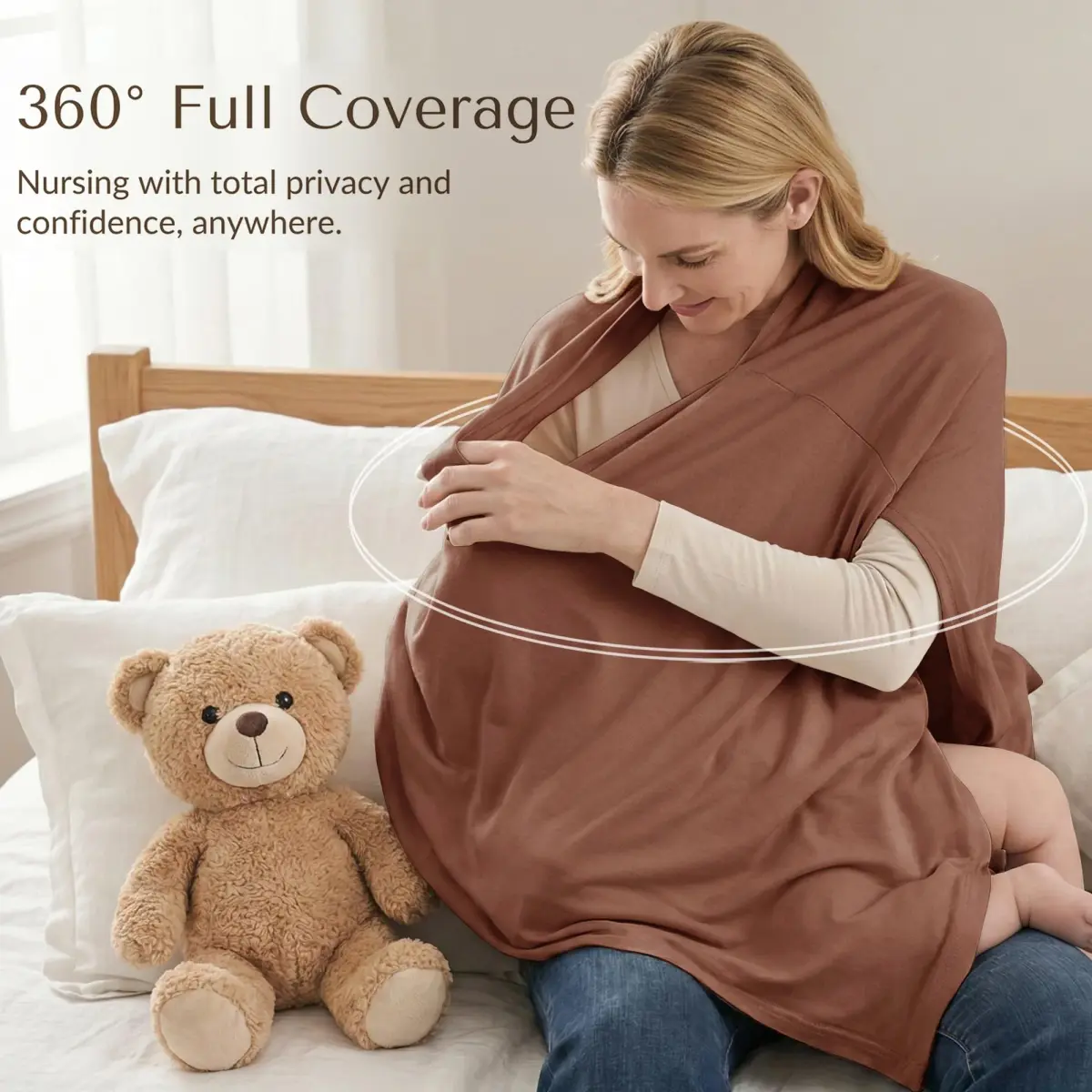 Konssy Rayon Made from Bamboo Nursing Cover Chestnut | Soft, Breathable, Stretchy Poncho for Discreet Breastfeeding - view 8