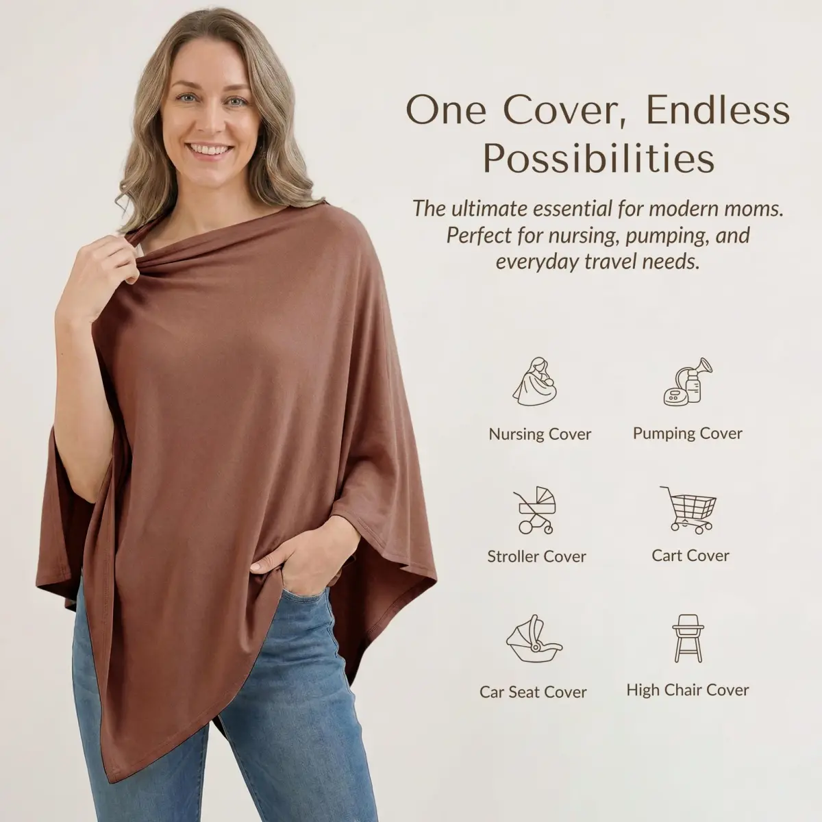 Konssy Rayon Made from Bamboo Nursing Cover Chestnut | Soft, Breathable, Stretchy Poncho for Discreet Breastfeeding - view 2
