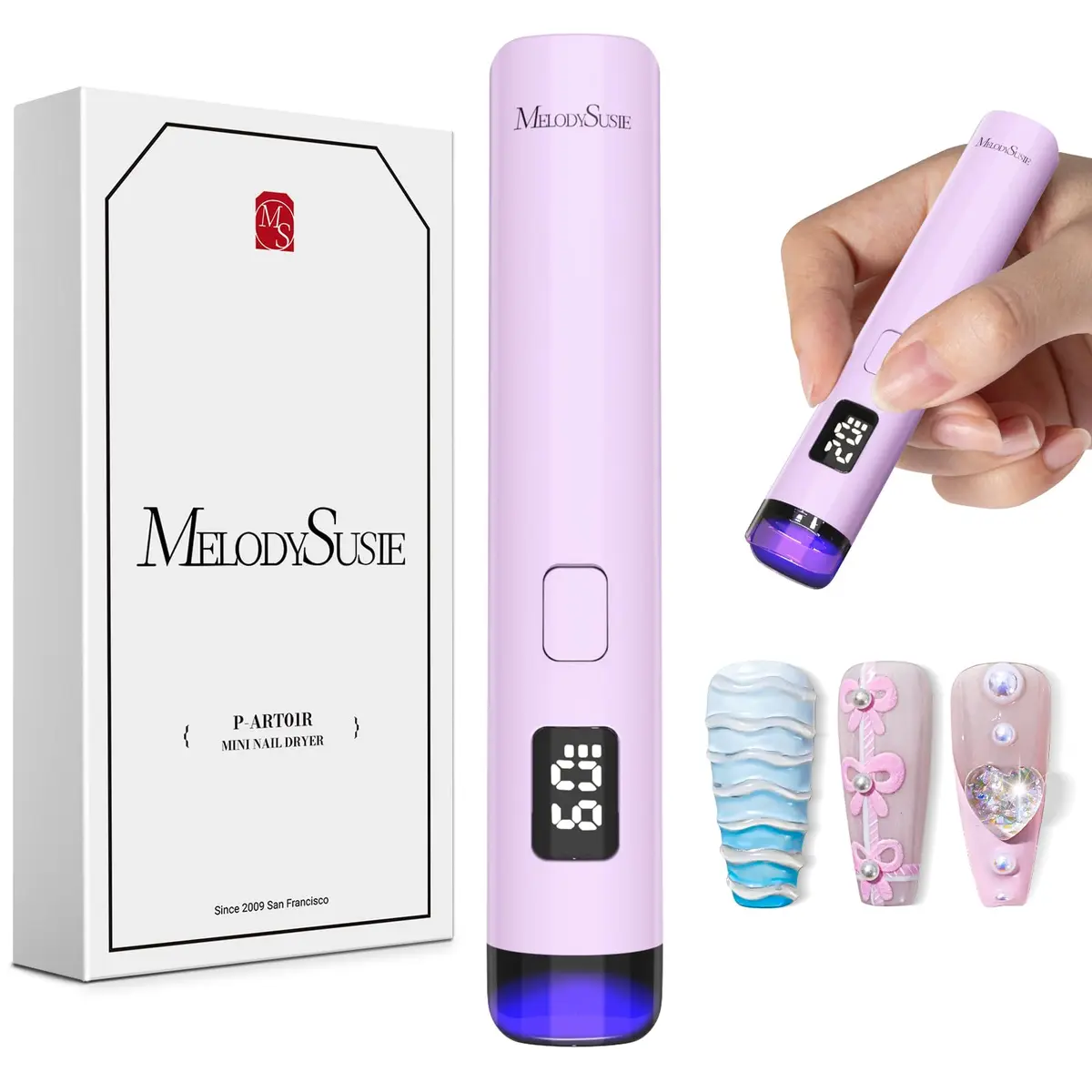 MelodySusie Handheld Flash Cure Nail Lamp P-ART01R | Cordless, UV LED, 20s/60s Timer, 90 Min Battery, Eye-Protection Cover - main product image