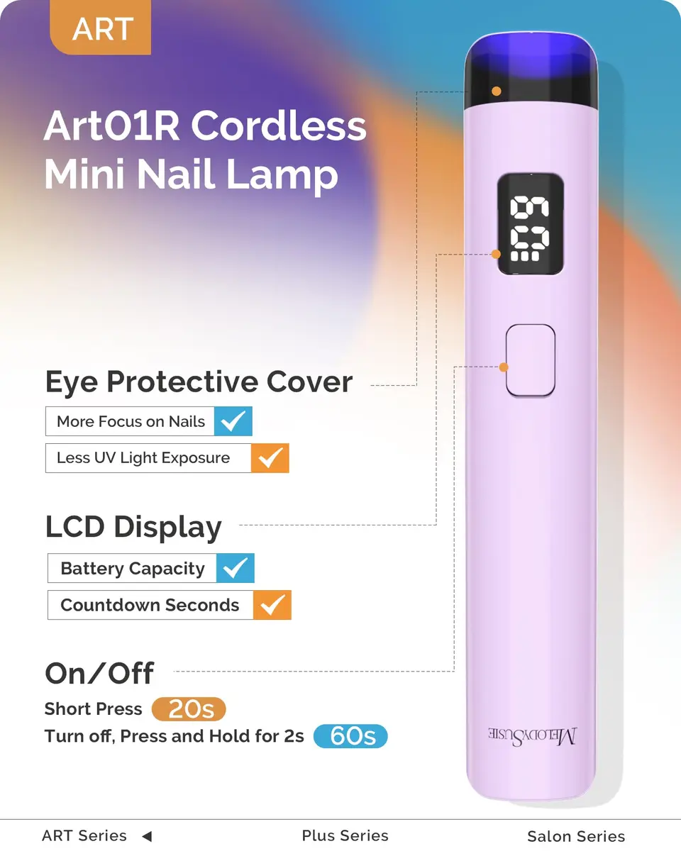 MelodySusie Handheld Flash Cure Nail Lamp P-ART01R | Cordless, UV LED, 20s/60s Timer, 90 Min Battery, Eye-Protection Cover - view 2