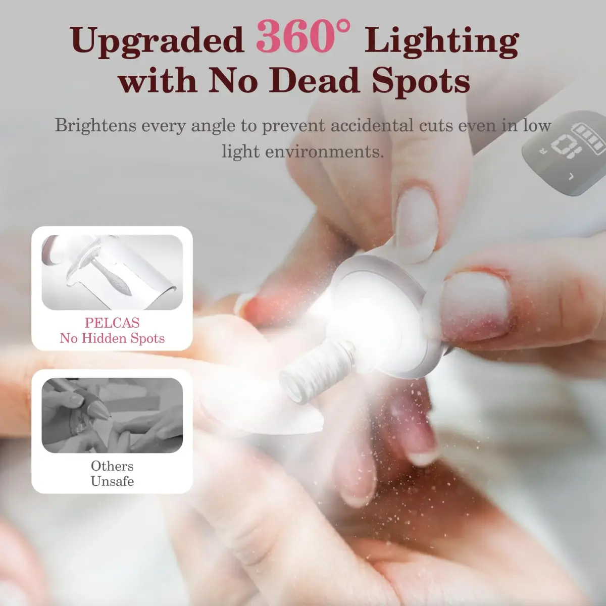PELCAS Cordless Electric Nail File 6.5" (16.5cm) with LED Light | 10 Speeds, 5-Hour Battery - view 8