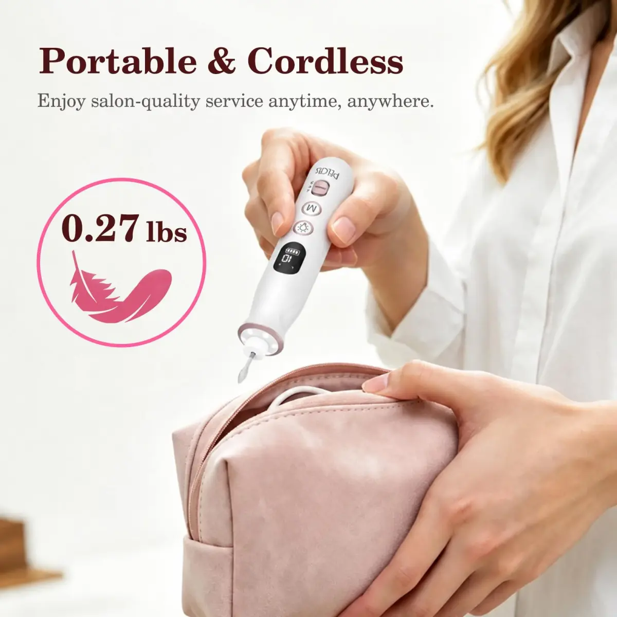 PELCAS Cordless Electric Nail File 6.5" (16.5cm) with LED Light | 10 Speeds, 5-Hour Battery - view 9