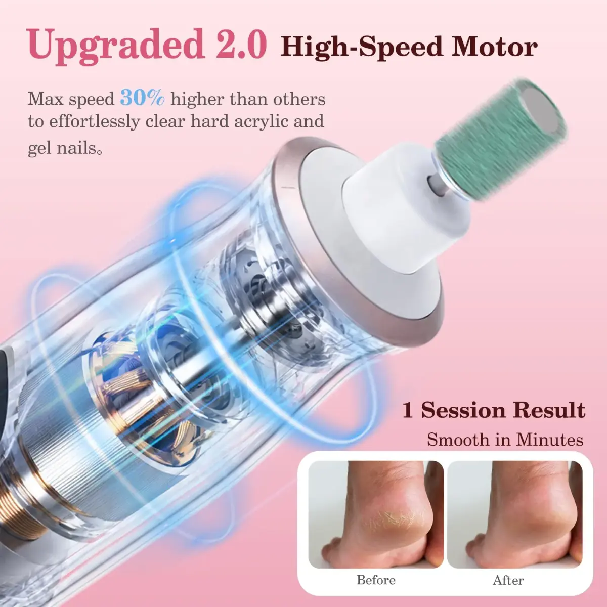 PELCAS Cordless Electric Nail File 6.5" (16.5cm) with LED Light | 10 Speeds, 5-Hour Battery - view 2