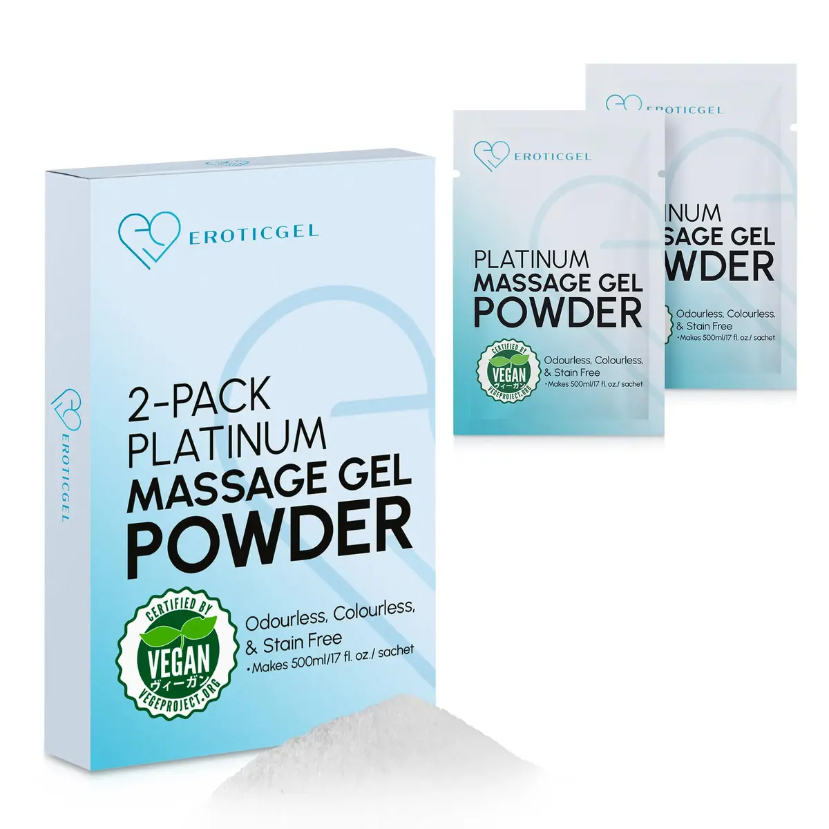 EROTICGEL Japanese Nuru Massage Gel Powder Platinum 2x5g (10g Total) | Vegan, Made in Japan, Unscented - main product image