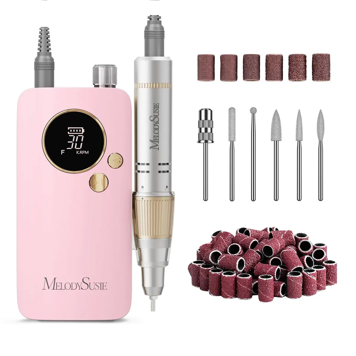 MelodySusie SC320F Rechargeable Nail Drill 30,000 RPM Pink | Beginner-Friendly Electric Nail File with HD Display - main product image